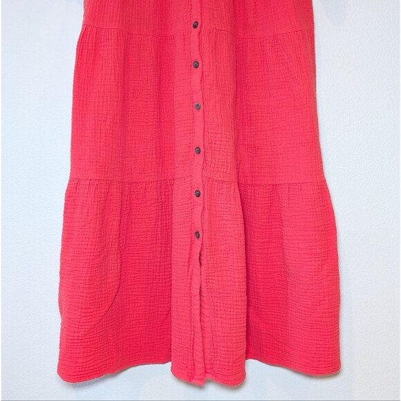 Marine Layer Willow Tiered Button-Up Midi Dress in Red - Picture 8 of 16